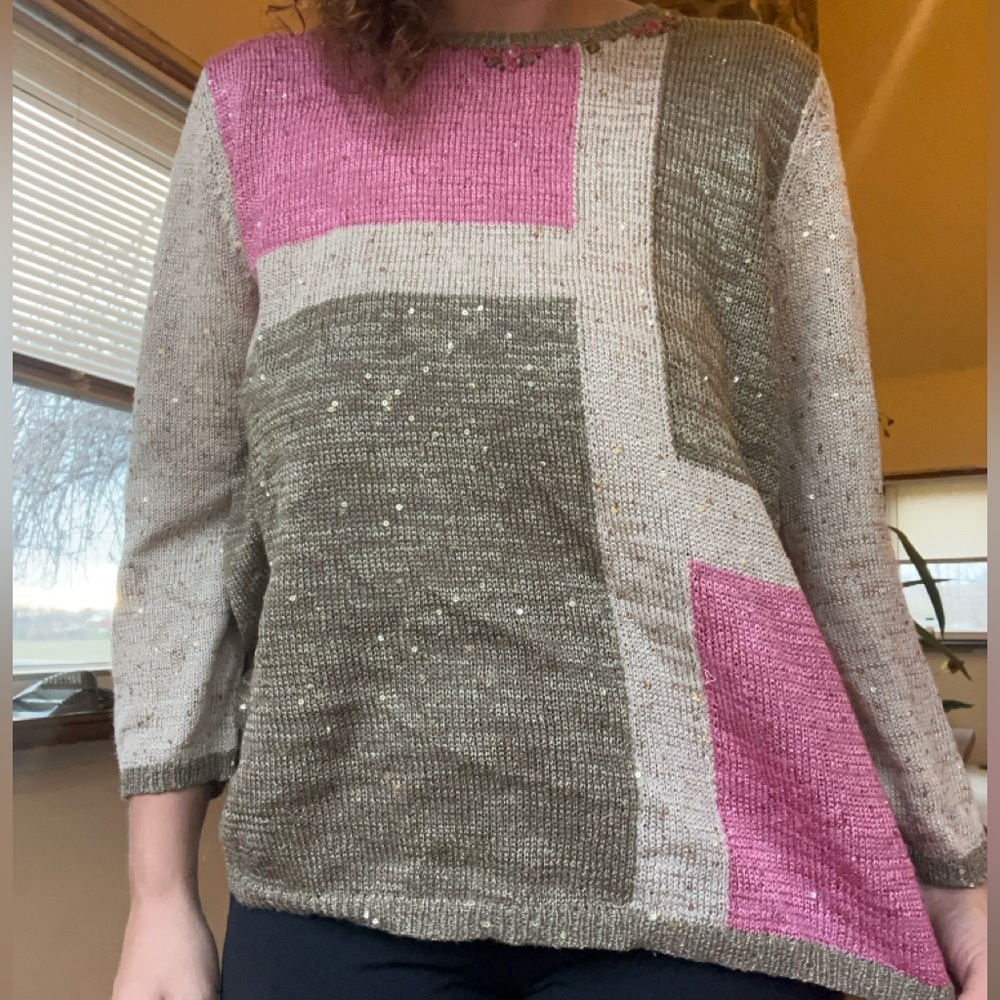 Pink Sparkly Colorblock Sweater, size XL, Alfred Dunner